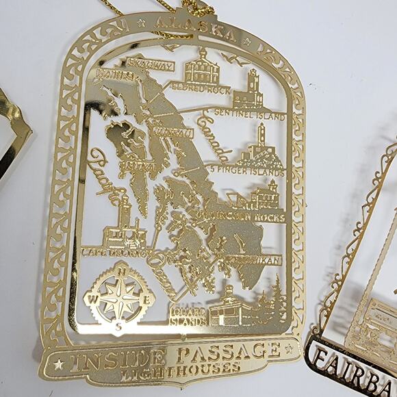 3 Alaska National Treasure 24K Gold Finish Brass laser cut Christmas Ornaments - Picture 4 of 8